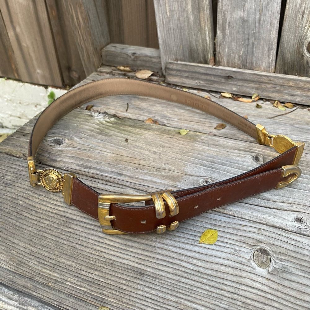 Long vintage brown leather belt  Vintage Medici belt
